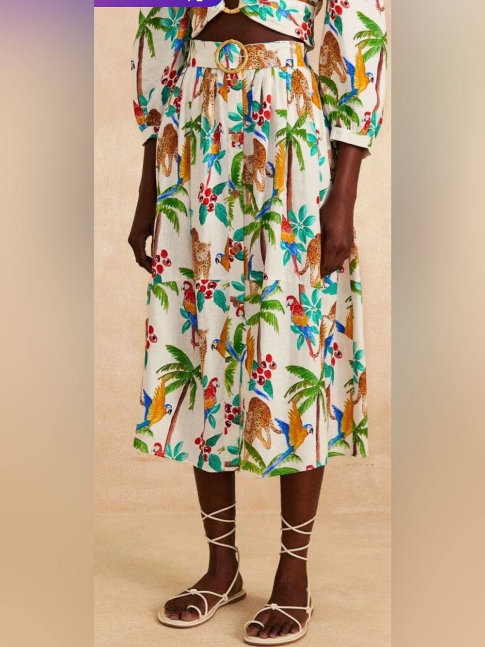 FARM Rio Linen-Blend Tropical Paradise Midi Skirt
